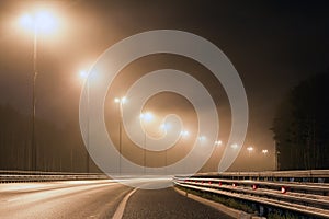 Empty night highway in the Leningrad region, Russia