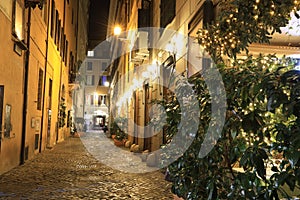 Empty Night street in Rome, Italy