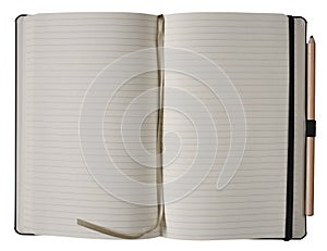 Empty notebook or jotter,analog personal organizer,blank pages,isolated on white,free copy space