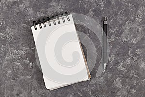 Empty notebook with white paper next to pen