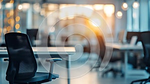 Empty Office Chair in a Sunlit Modern Workplace