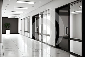 empty office hall with interior in simple minimalist style with gl doors