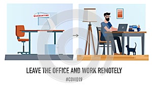 Empty office and home workplace