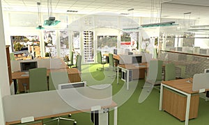 Office, interior visualization, 3D illustration