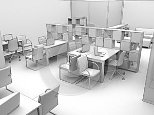 Office, interior visualization, 3D illustration