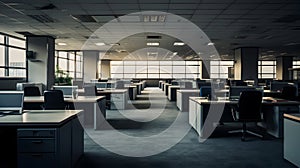 Empty office space, empty corporate desks