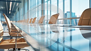 An empty office table and chairs