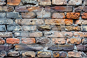 empty old brick wall background with copy space deteriorating old brick wall