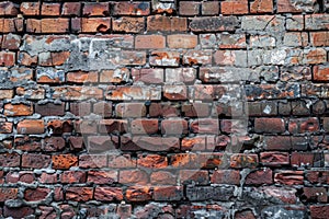 empty old brick wall background with copy space deteriorating old brick wall