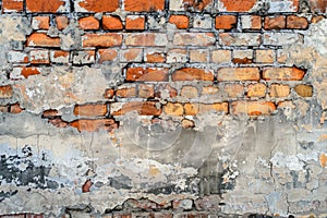 empty old brick wall background with copy space deteriorating old brick wall