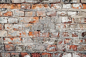 empty old brick wall background with copy space deteriorating old brick wall