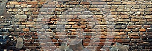 empty old brick wall background with copy space deteriorating old brick wall