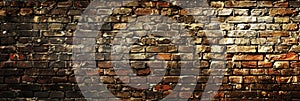 empty old brick wall background with copy space deteriorating old brick wall