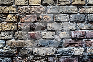 empty old brick wall background with copy space deteriorating old brick wall