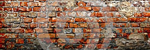 empty old brick wall background with copy space deteriorating old brick wall