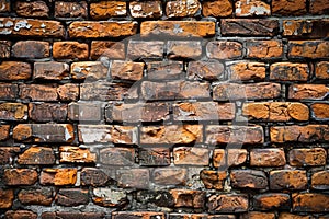 empty old brick wall background with copy space deteriorating old brick wall