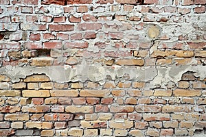 empty old brick wall background with copy space deteriorating old brick wall