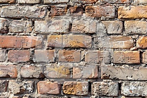 empty old brick wall background with copy space deteriorating old brick wall