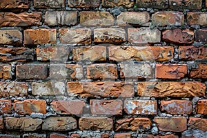 empty old brick wall background with copy space deteriorating old brick wall