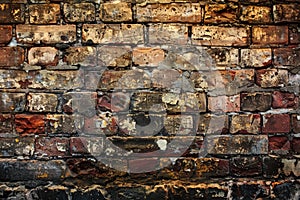 empty old brick wall background with copy space deteriorating old brick wall