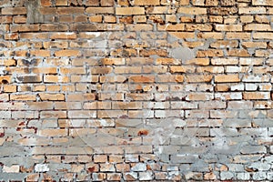 empty old brick wall background with copy space deteriorating old brick wall