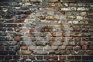 empty old brick wall background with copy space deteriorating old brick wall