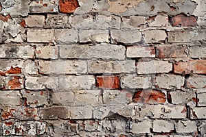 empty old brick wall background with copy space deteriorating old brick wall