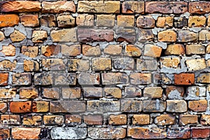 empty old brick wall background with copy space deteriorating old brick wall