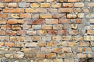 empty old brick wall background with copy space deteriorating old brick wall