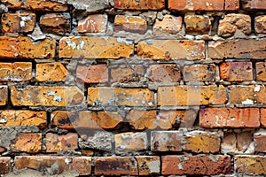 empty old brick wall background with copy space deteriorating old brick wall