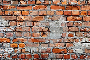 empty old brick wall background with copy space deteriorating old brick wall