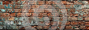 empty old brick wall background with copy space deteriorating old brick wall