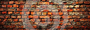 empty old brick wall background with copy space deteriorating old brick wall