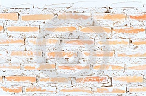 Empty old brick wall painted texture happy red-brown wall wide grunge brick wall shabby building with damaged plaster abstract web