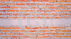 Empty old brick wall painted texture happy red-brown wall wide grunge brick wall shabby building with damaged plaster abstract web