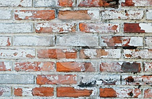 Empty old brick wall texture background with copy space. Peeling plaster texture. Vintage brick wall background. Abstract for web