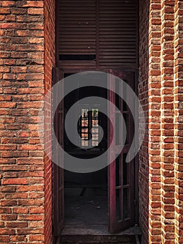 Empty Old Brick Wall Texture. Painted Distressed Wall Surface. Grungy Wide Brickwall. Grunge Red Stonewall Background. Shabby