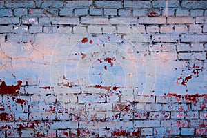 Empty Old Brick Wall Texture. Painted Distressed Wall Surface. Grungy Wide Brickwall. Grunge Red Stonewall Background