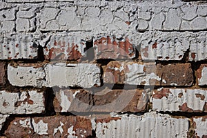 Empty Old Brick Wall Texture. Painted Distressed Wall Surface. Grungy Wide Brickwall. Grunge Red Stonewall Background