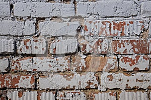 Empty Old Brick Wall Texture. Painted Distressed Wall Surface. Grungy Wide Brickwall. Grunge Red Stonewall Background