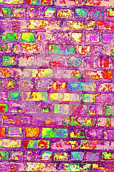 Empty Old Brick Wall Texture. Painted Distressed Wall Surface. Grungy Wide Brickwall. Grunge Red Stonewall Background. Shabby