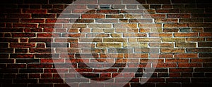 Empty Old Brick Wall Texture. Painted Distressed Wall Surface. Grungy Wide Brickwall. Grunge Red Stonewall Background. Shabby