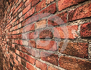 Empty Old Brick Wall Texture. Painted Distressed Wall Surface. Grungy Wide Brickwall. Grunge Red Stonewall Background. Shabby