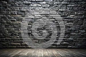 Empty old dark cement or stone wall texture backgrounds.Black stone background. Frontal view. Free copy space photo