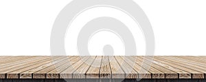 Empty old grunge wood plank table top isolated on white background,Use for display for montage of product and leave space for rep
