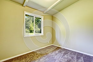 Empty old house interior. Bright yellow room with window