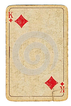 Empty old playing card king of diamonds paper background