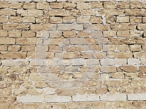 Empty old red brick wall background, close up.