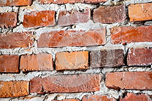 Empty, old red brick wall background with copy space