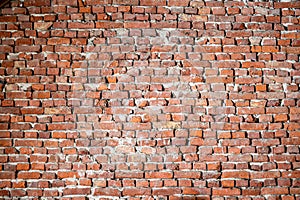 Empty, old red brick wall background with copy space